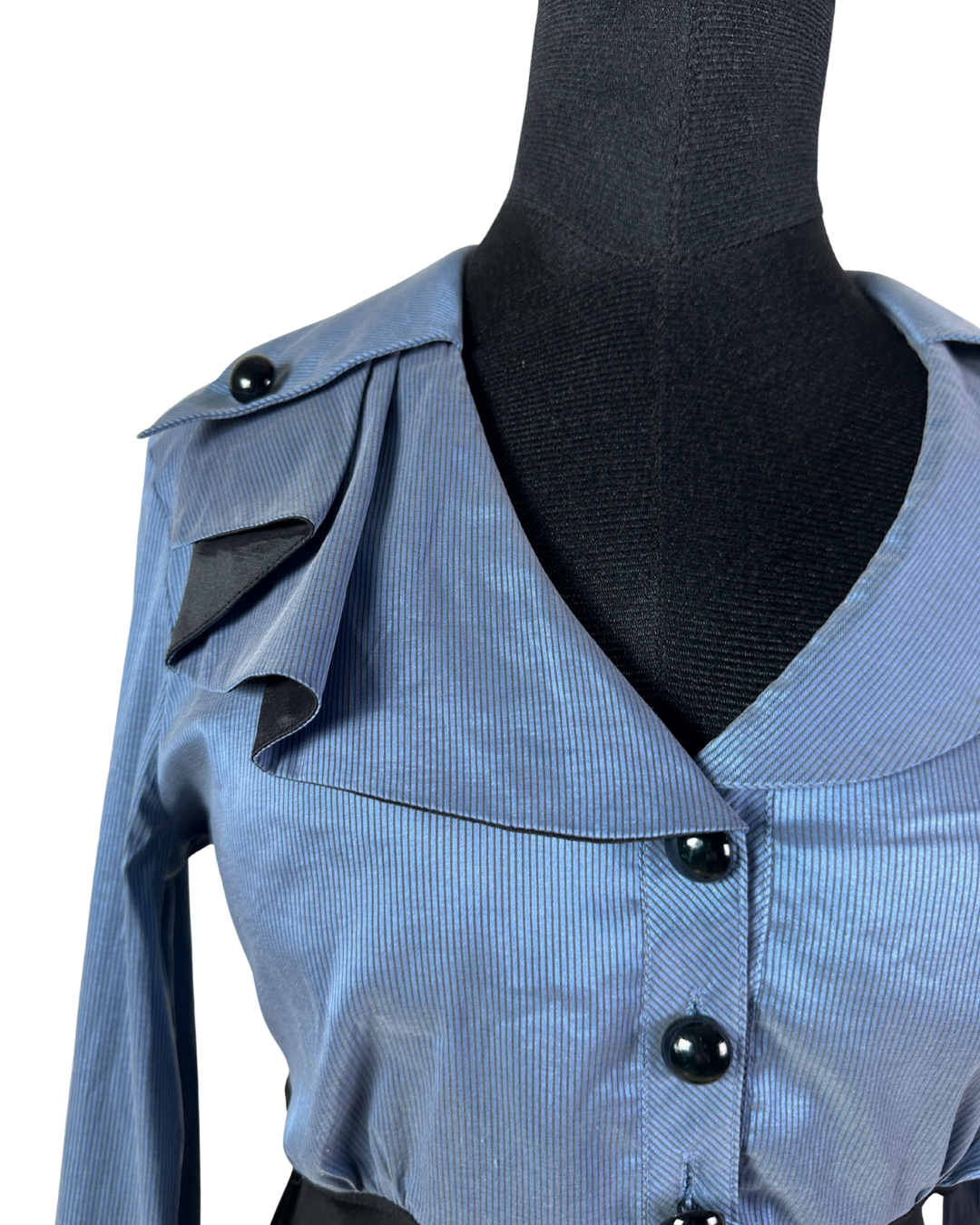 Two-Tone Structured Button-Up Blouse