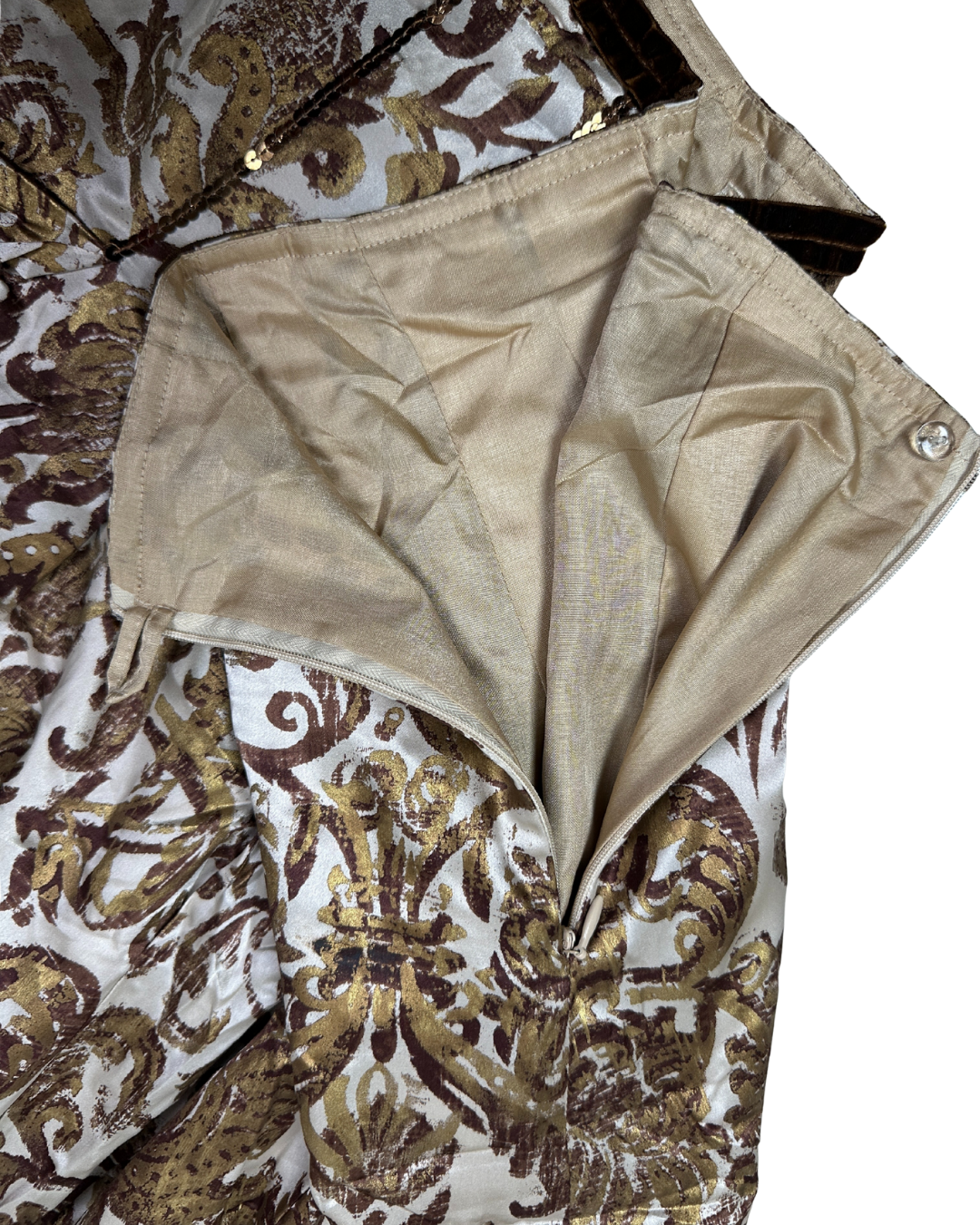 Vintage Schumacher Baroque Print Skirt With Sequins Detail