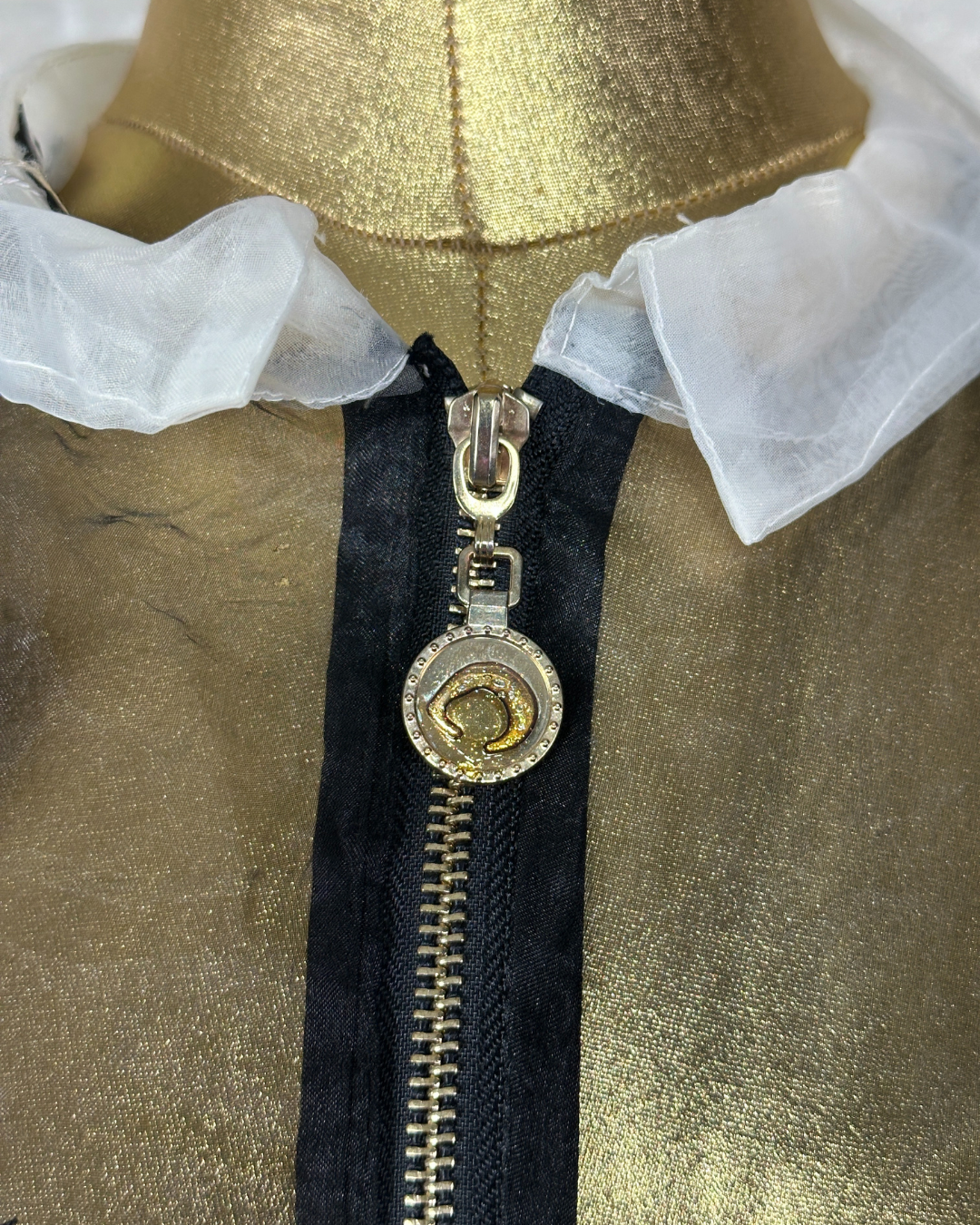 Avant-Garde Metallic Organza Embroidered Zip Top