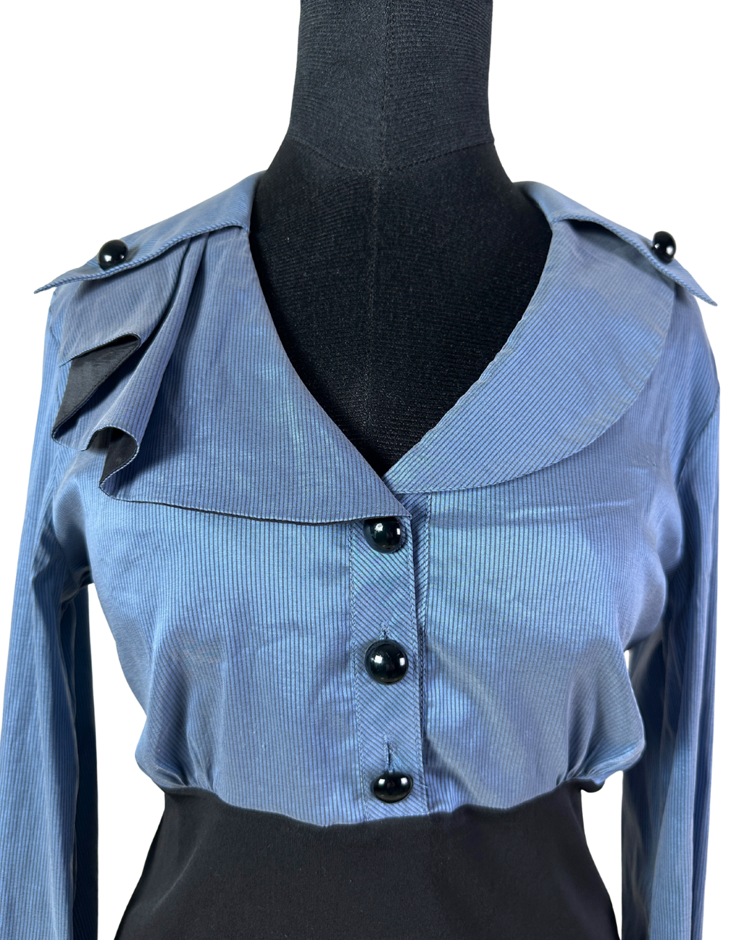 Two-Tone Structured Button-Up Blouse