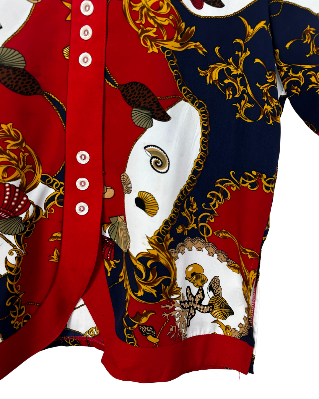 Vintage Nautical-Baroque Print Blouse - Women's XL