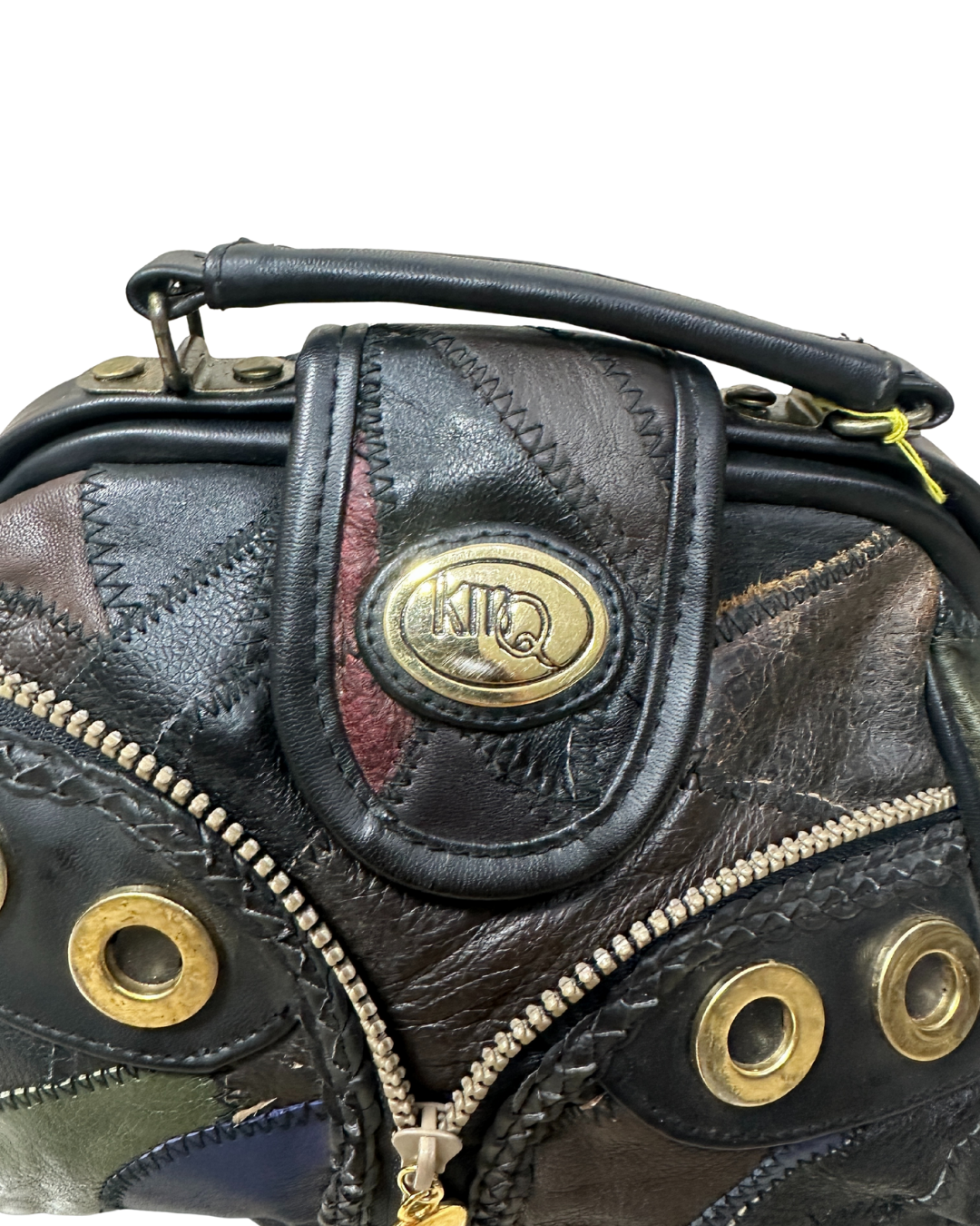 Vintage 80s KMQ Patchwork Genuine Leather Handbag