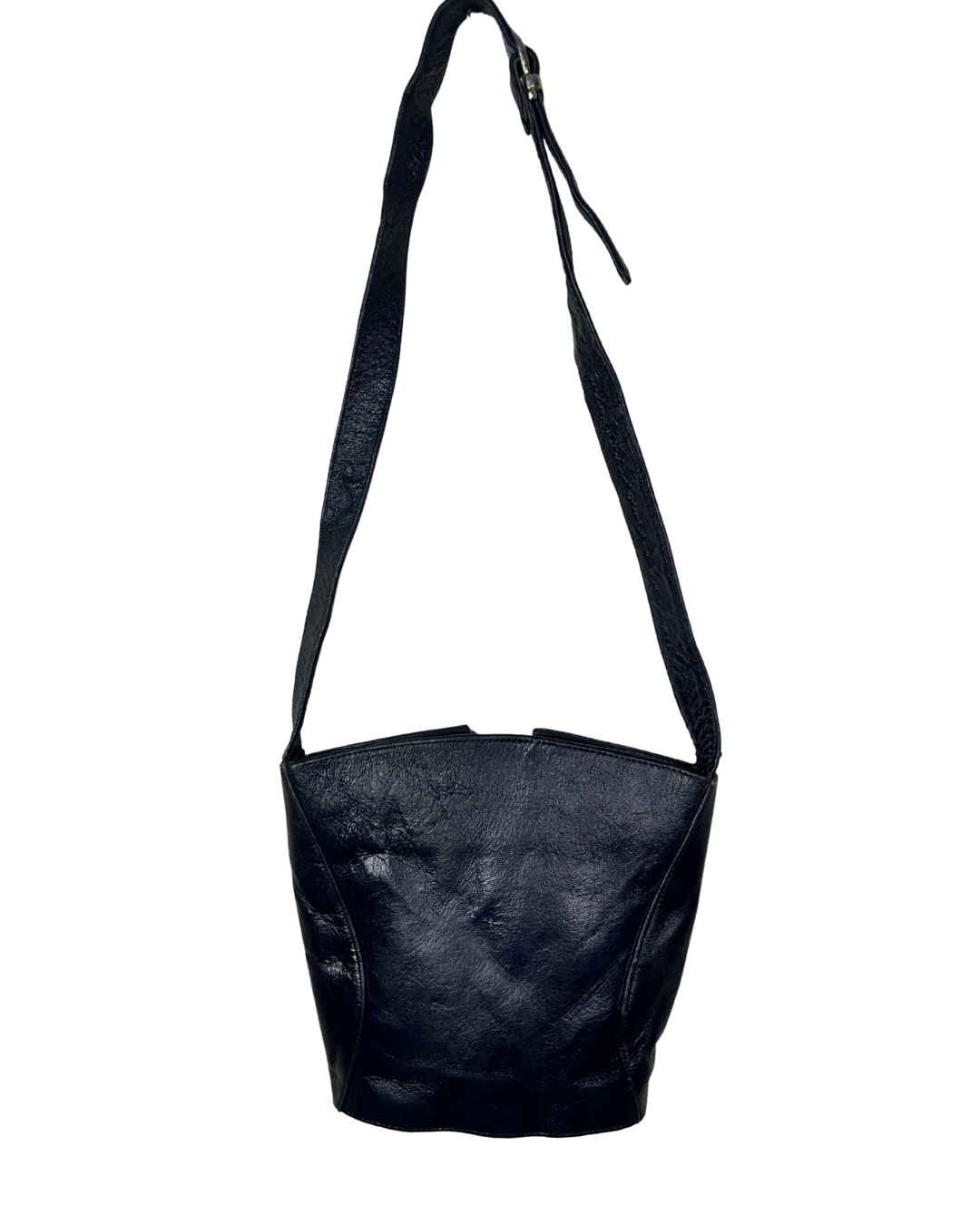 Vintage Navy Genuine Leather Bucket Bag
