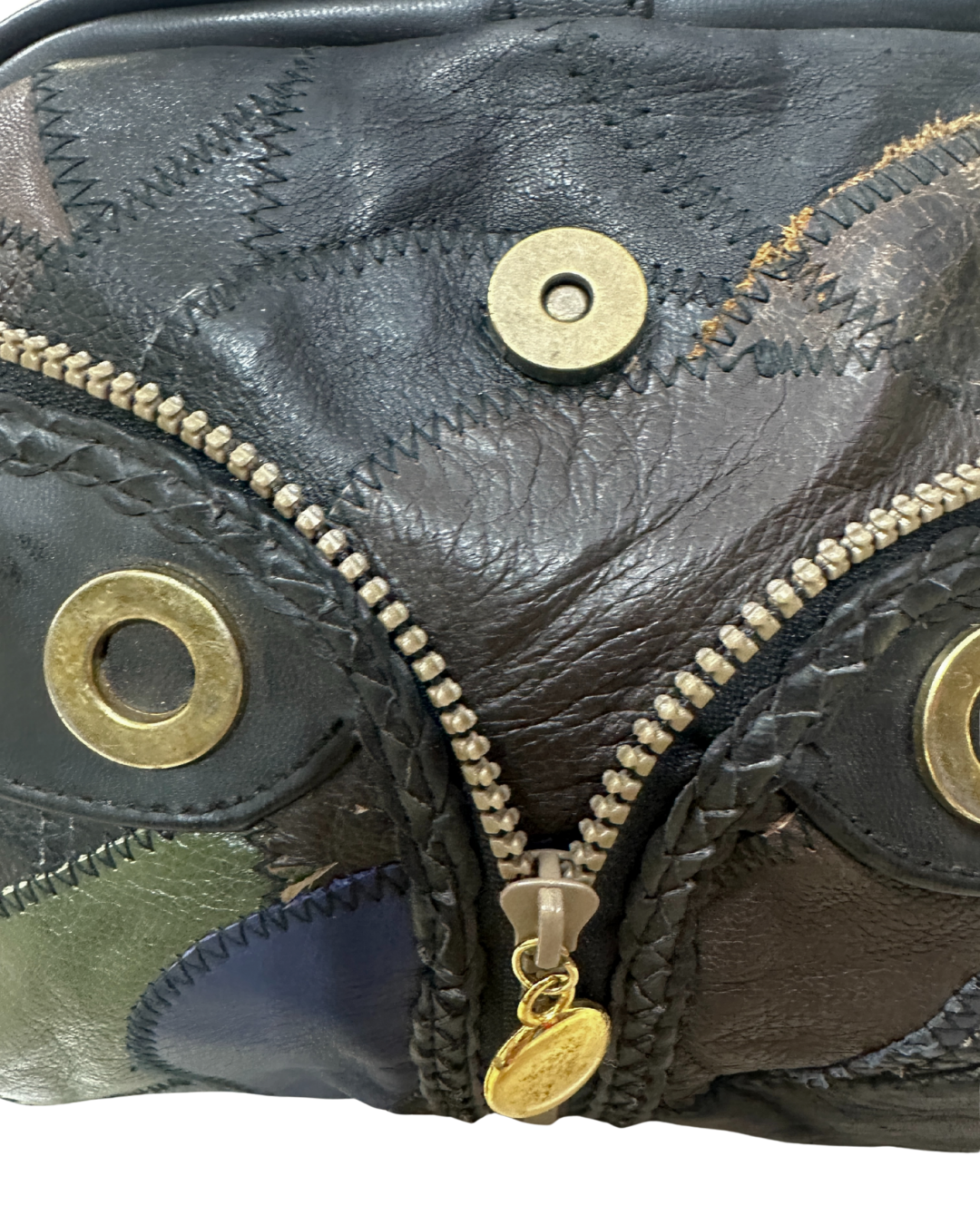 Vintage 80s KMQ Patchwork Genuine Leather Handbag