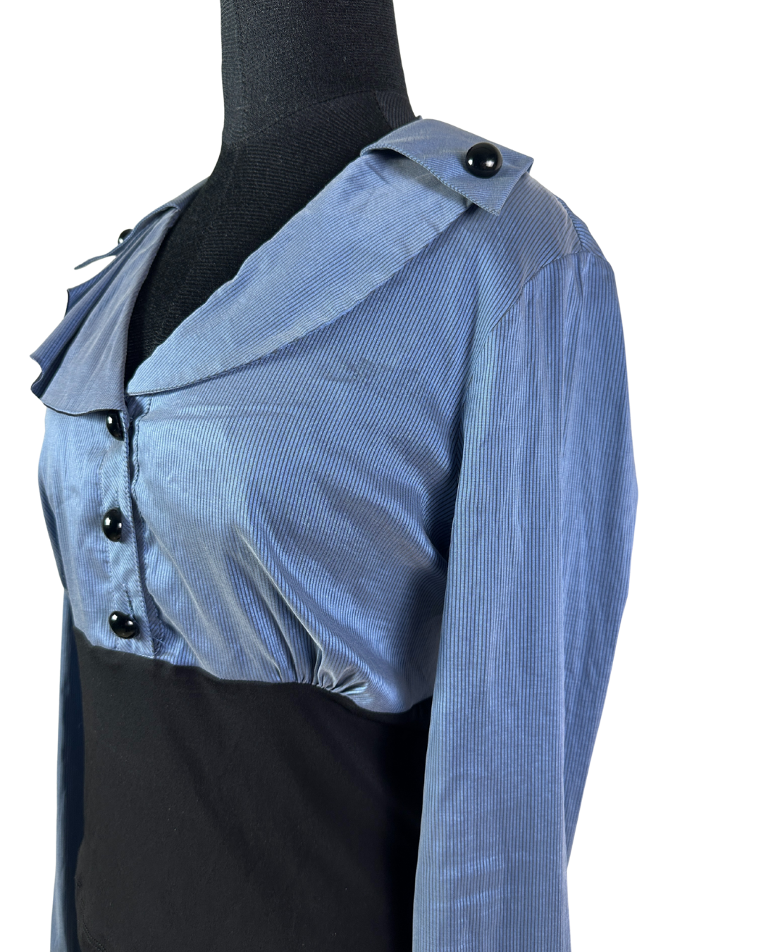 Two-Tone Structured Button-Up Blouse