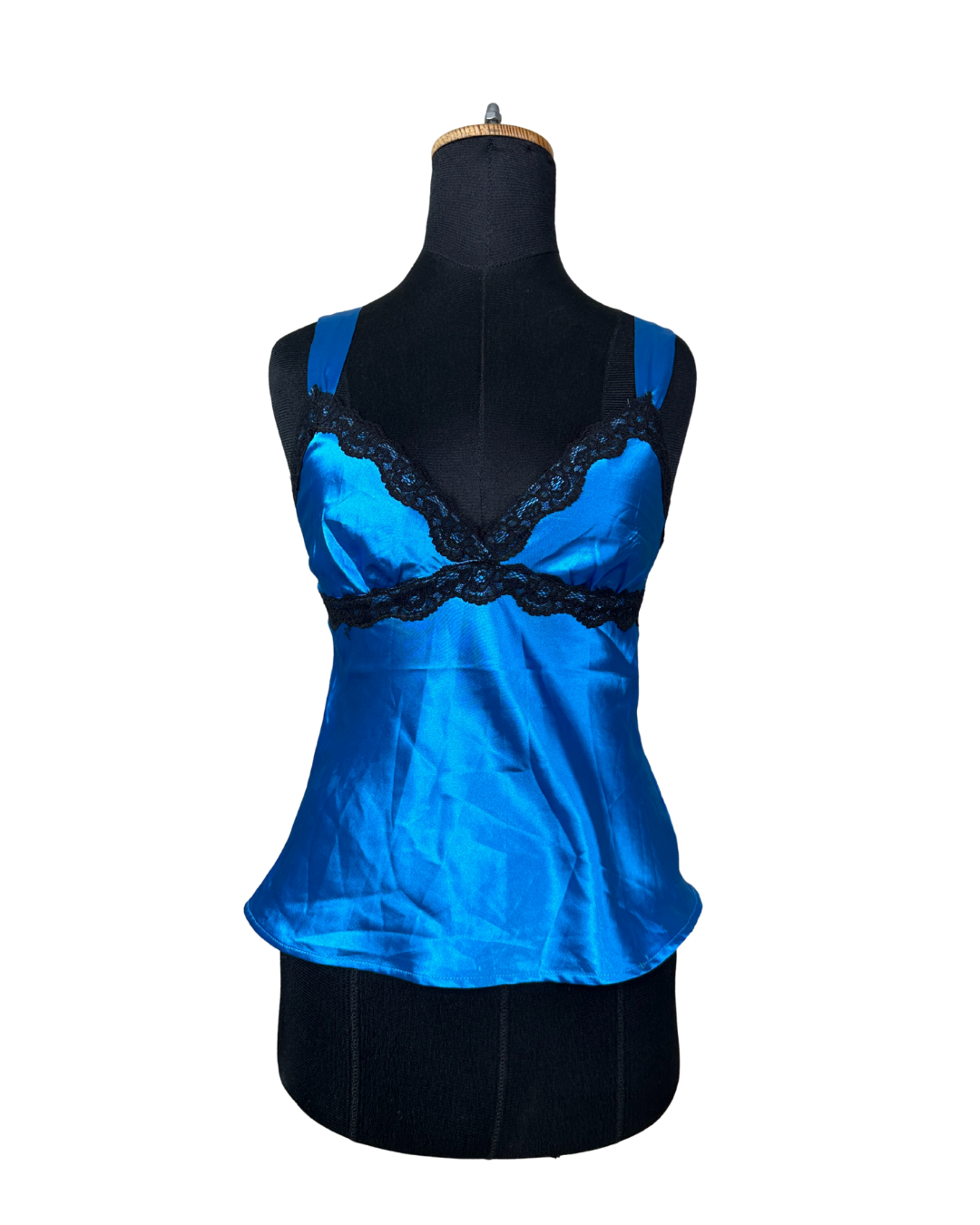 Satin Blue Lace Trim Cami Top Small