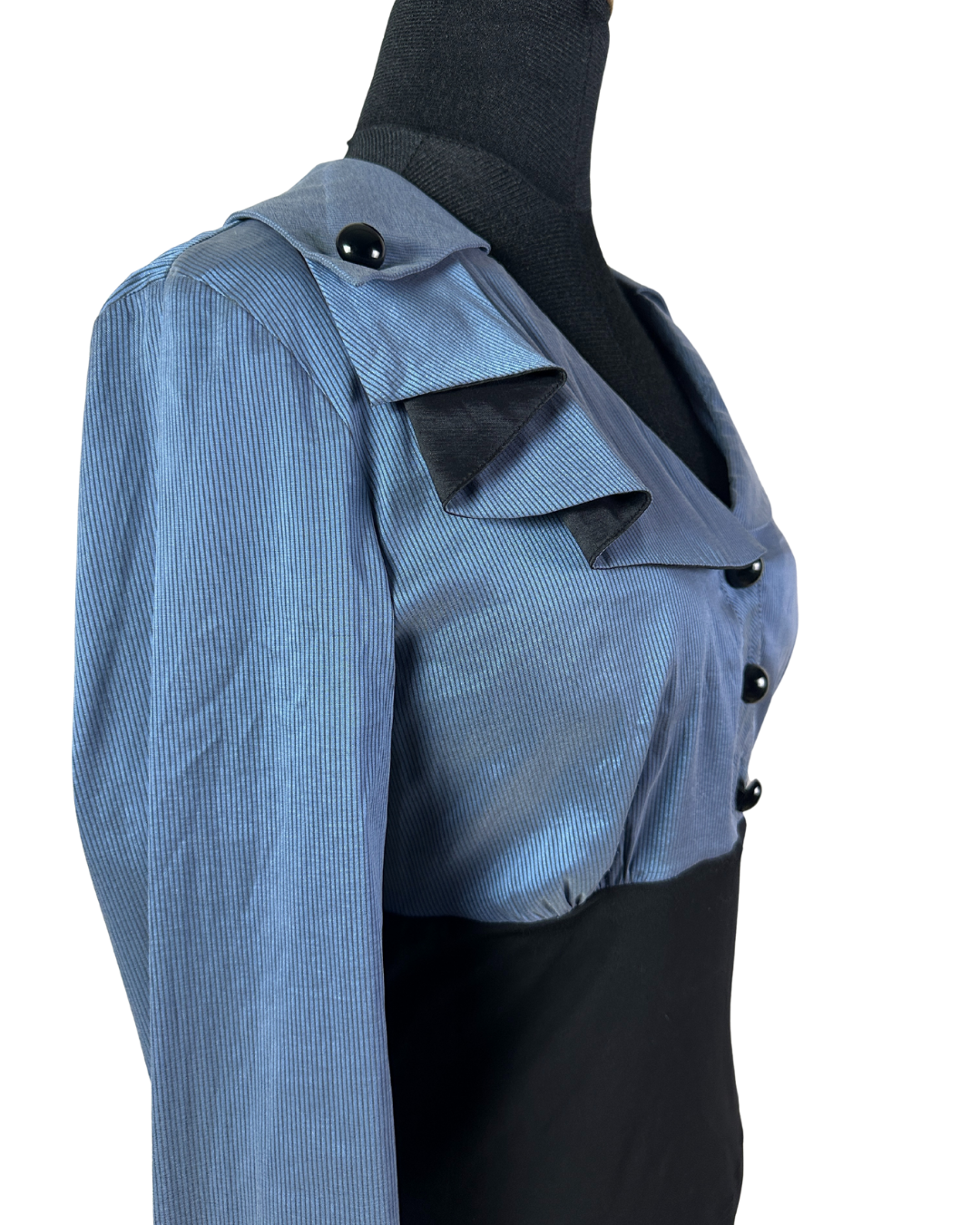 Two-Tone Structured Button-Up Blouse