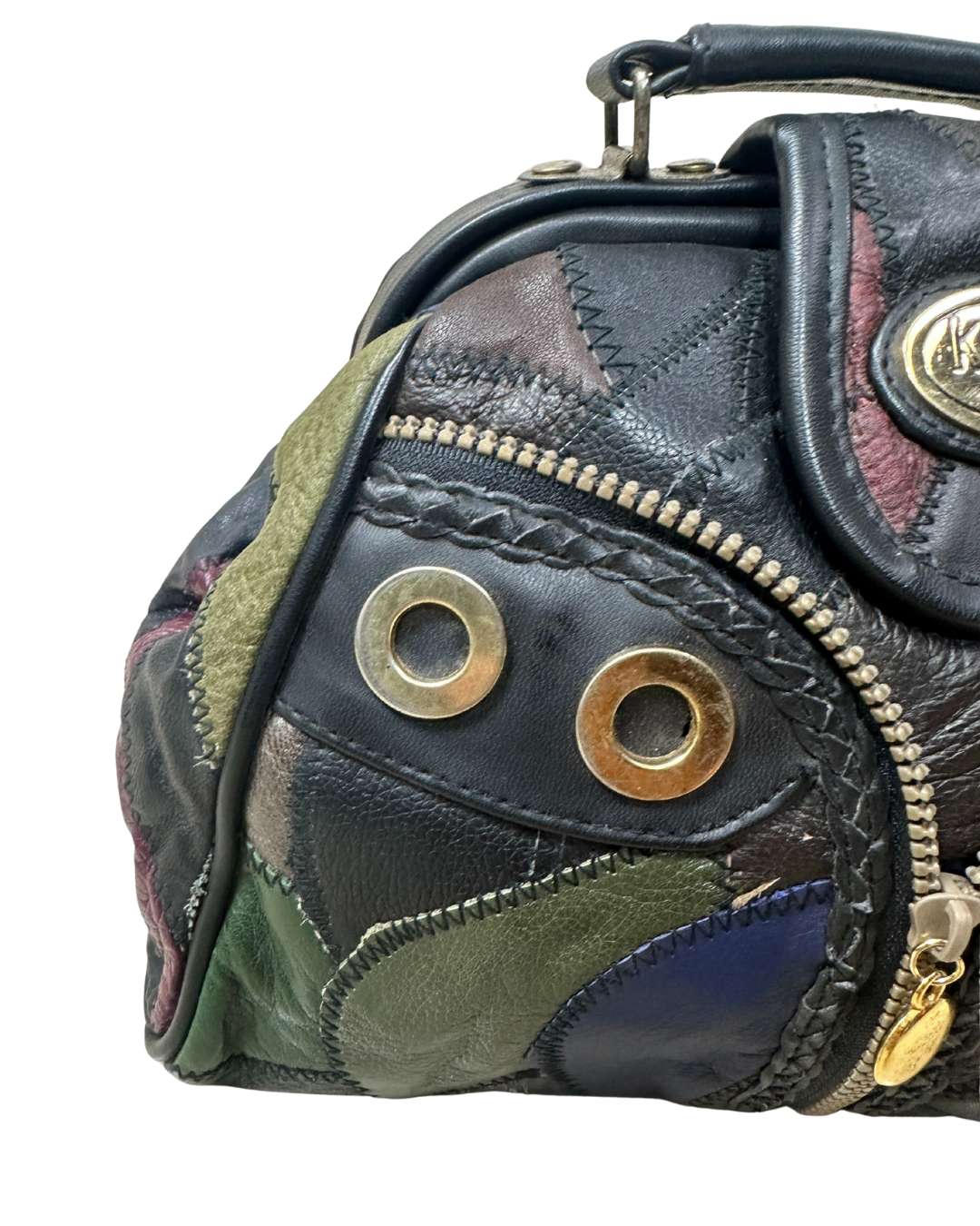 Vintage 80s KMQ Patchwork Genuine Leather Handbag