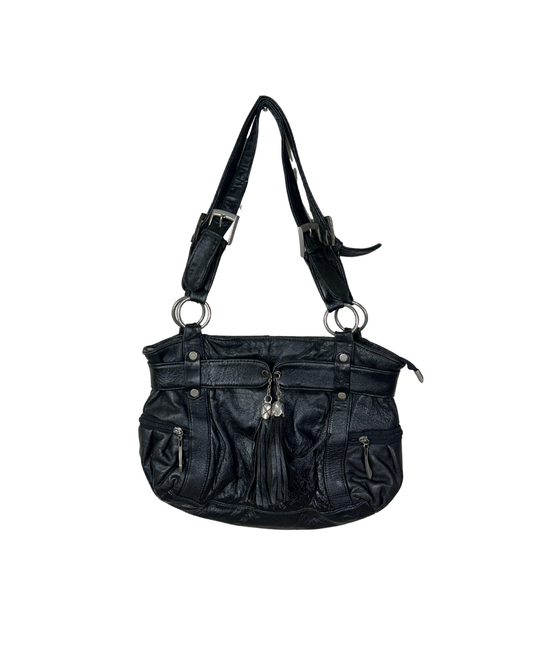Vintage Y2K Leather Slouchy Shoulder Bag with Tassel Charm