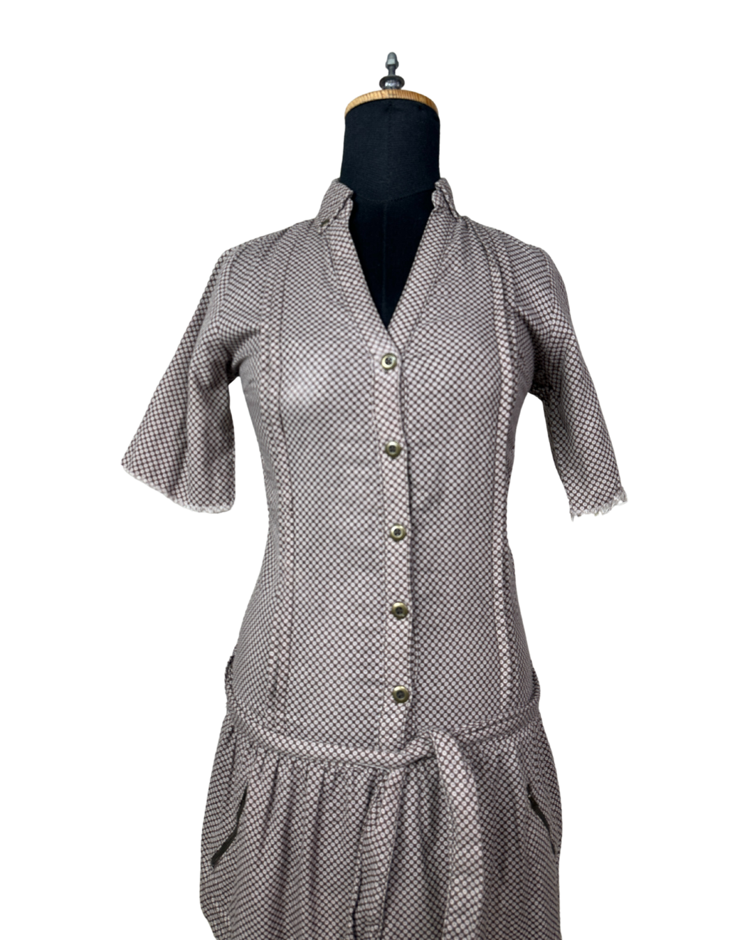 90s Geometric Print Dress with Tie Waist & Pockets