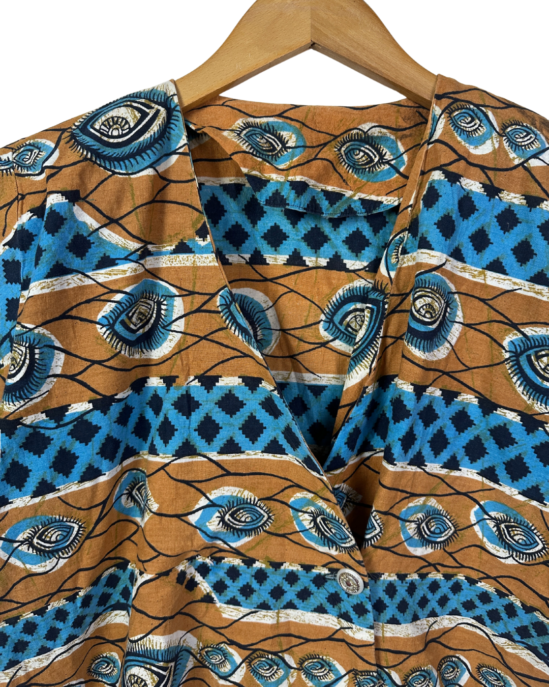 Vintage African Wax Print Blouse w/ Shoulder Pads