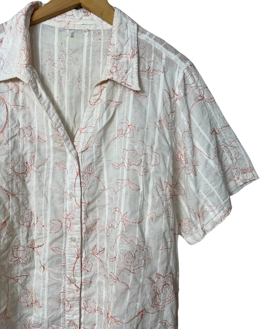 Embroidered Floral Textured Shirt - Women's XL