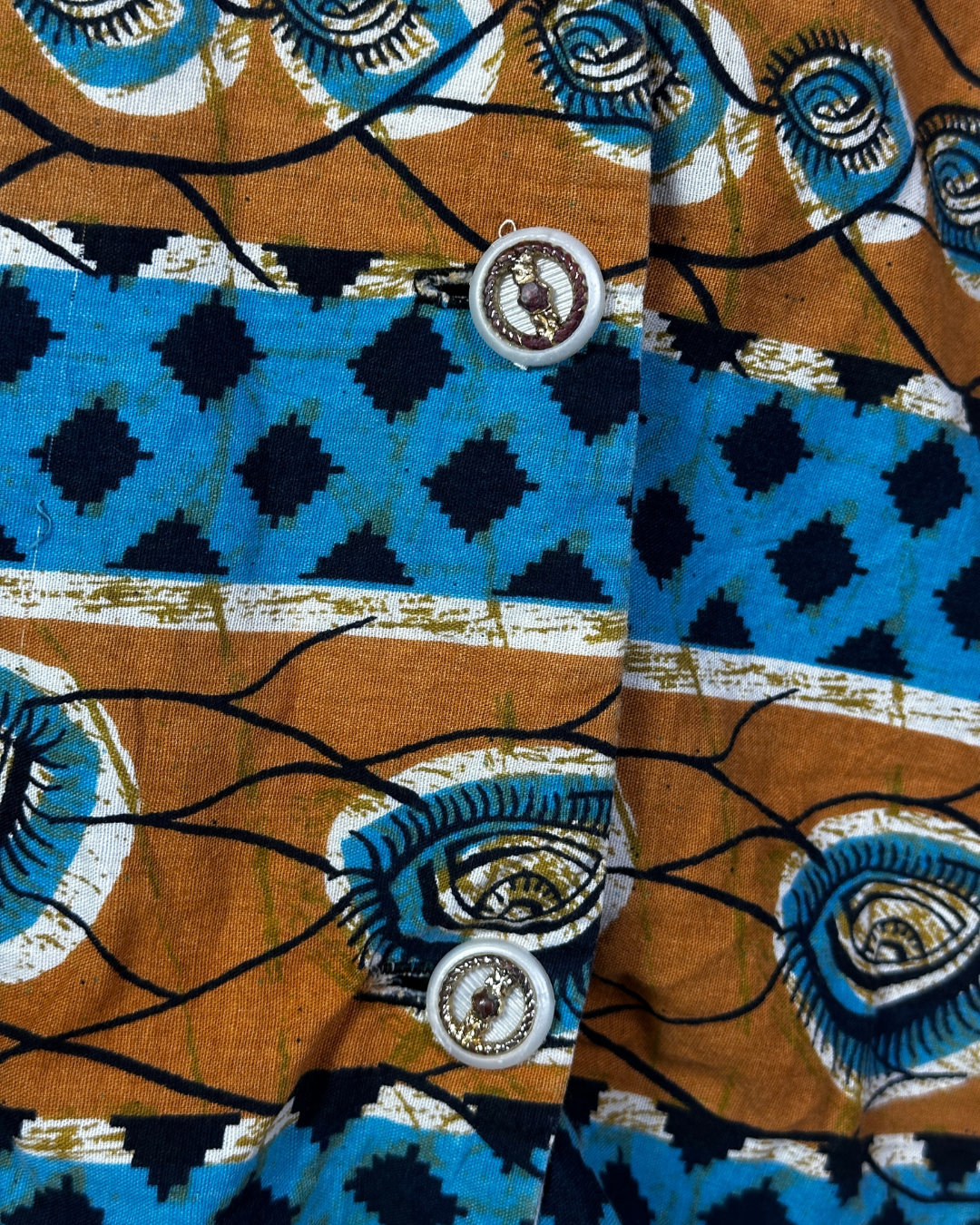 Vintage African Wax Print Blouse w/ Shoulder Pads