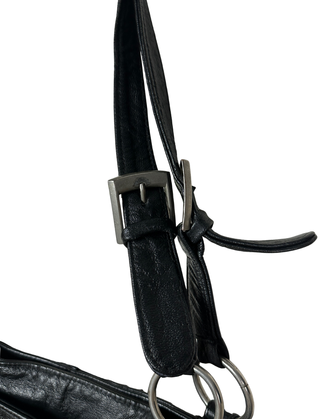Vintage Y2K Leather Slouchy Shoulder Bag with Tassel Charm