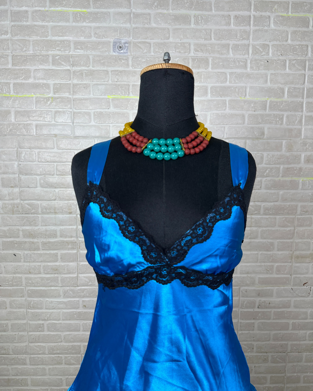 Satin Blue Lace Trim Cami Top Small
