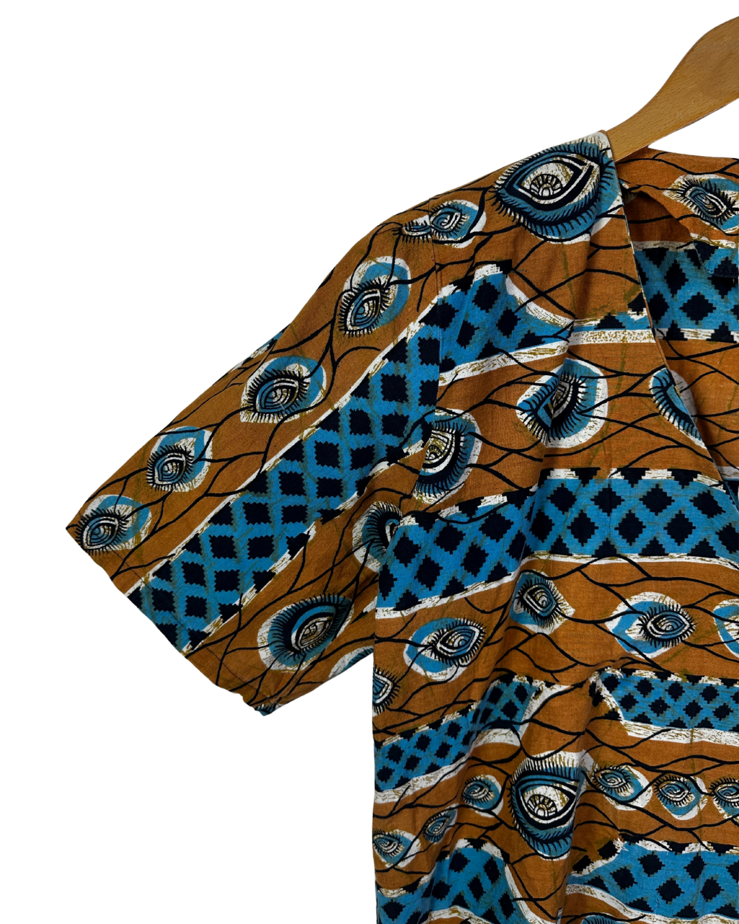 Vintage African Wax Print Blouse w/ Shoulder Pads
