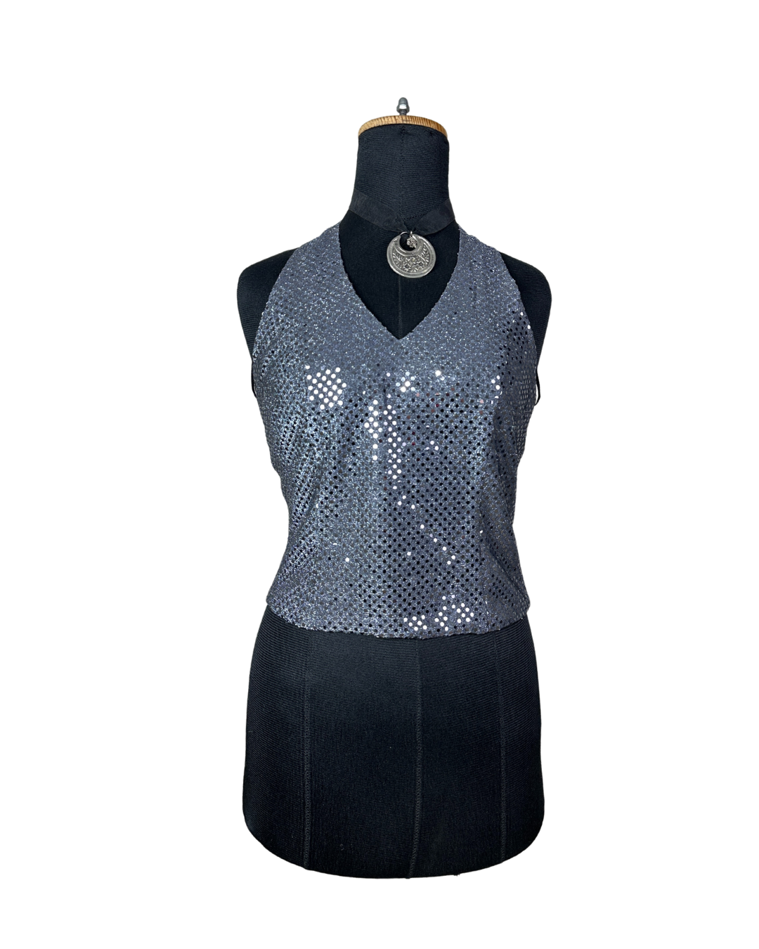 Montego Silver Sequin Halter Top – XS/S