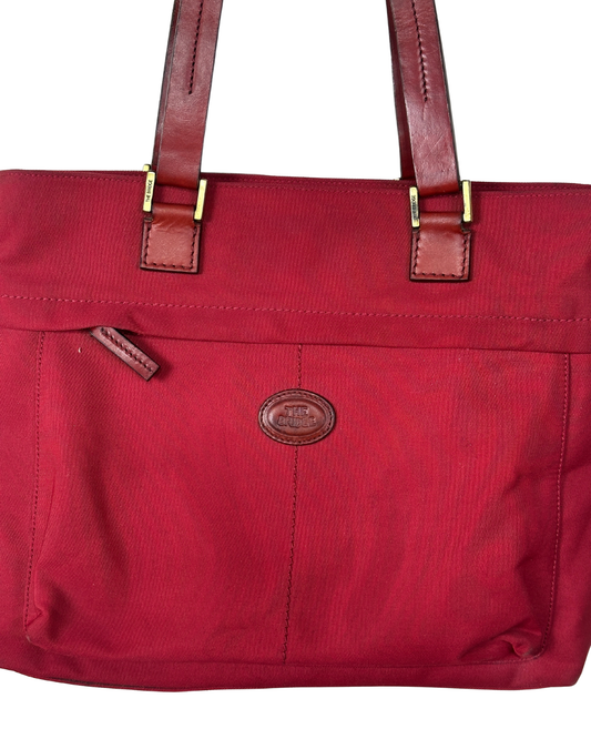 The Bridge Luxury Italian Red Canvas & Leather Tote Bag