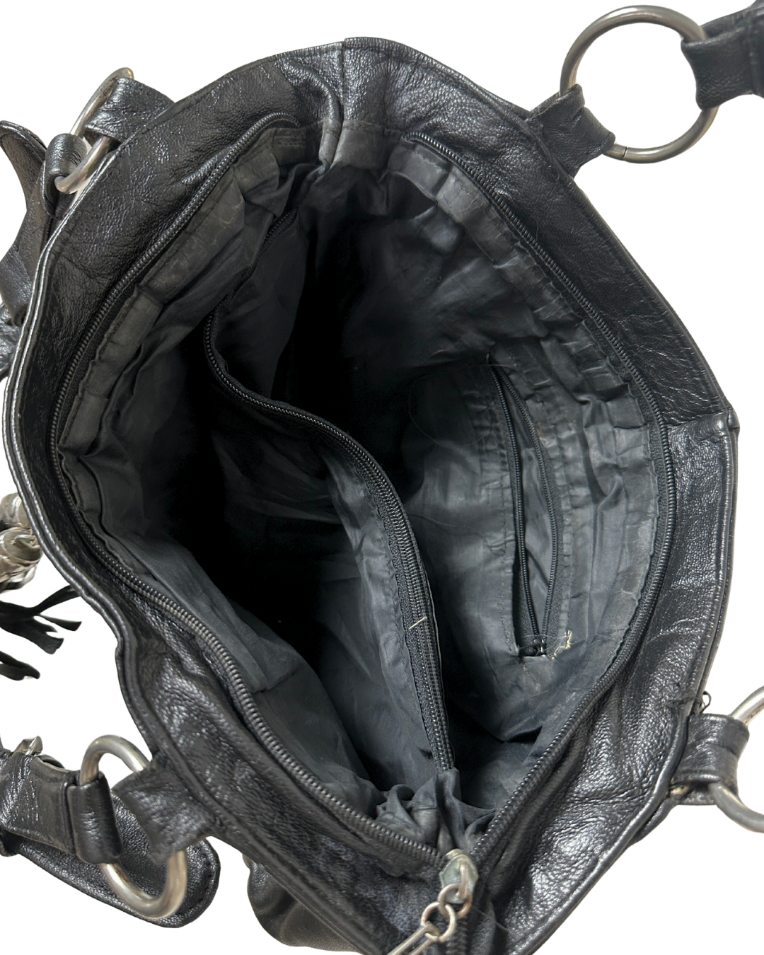 Vintage Y2K Leather Slouchy Shoulder Bag with Tassel Charm