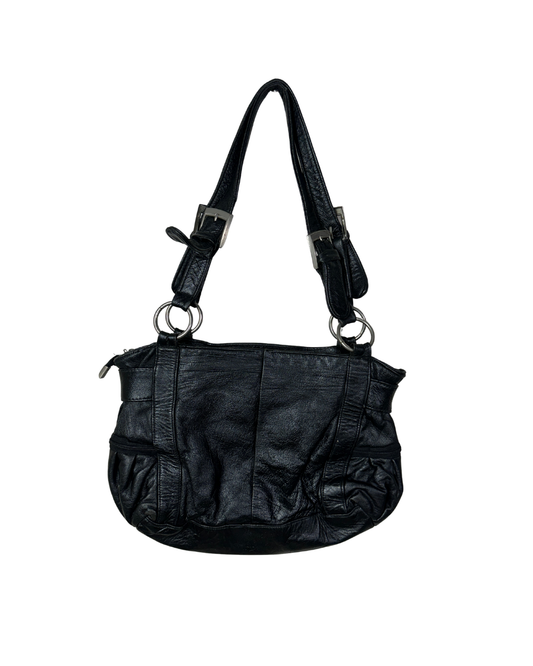 Vintage Y2K Leather Slouchy Shoulder Bag with Tassel Charm