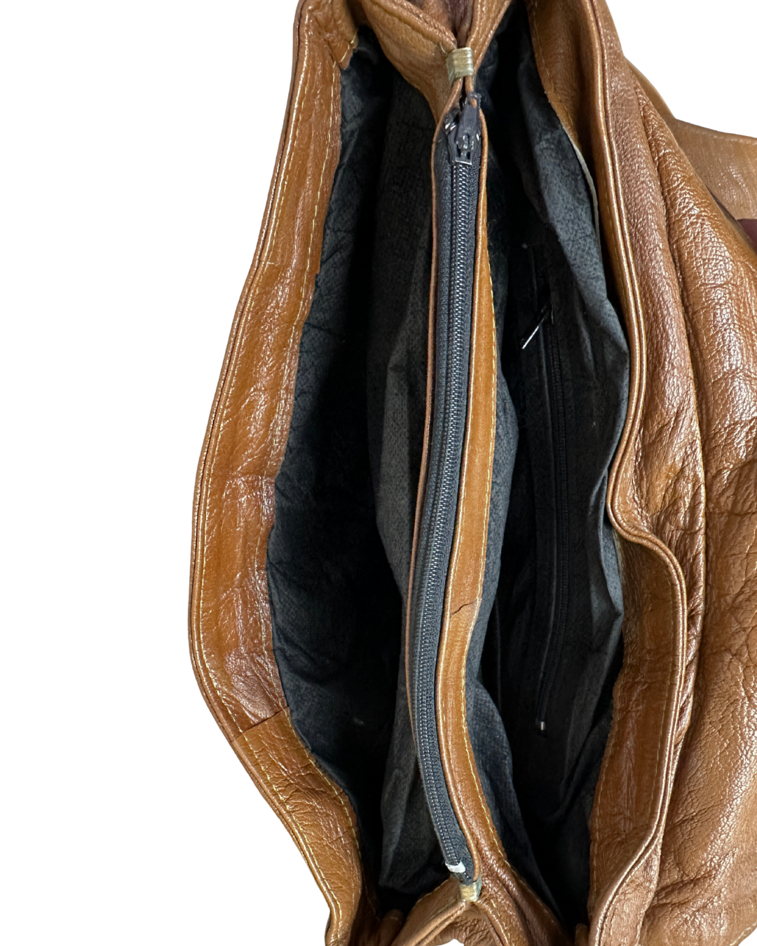 Vintage Tan Leather Messenger Crossbody Bag w/ Hair-On Cowhide Panel