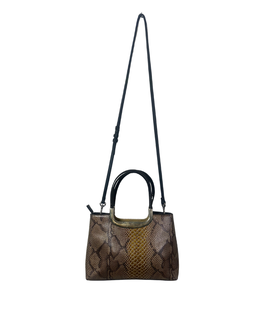 Vintage Faux Snakeskin Structured Bag with Gold Trim