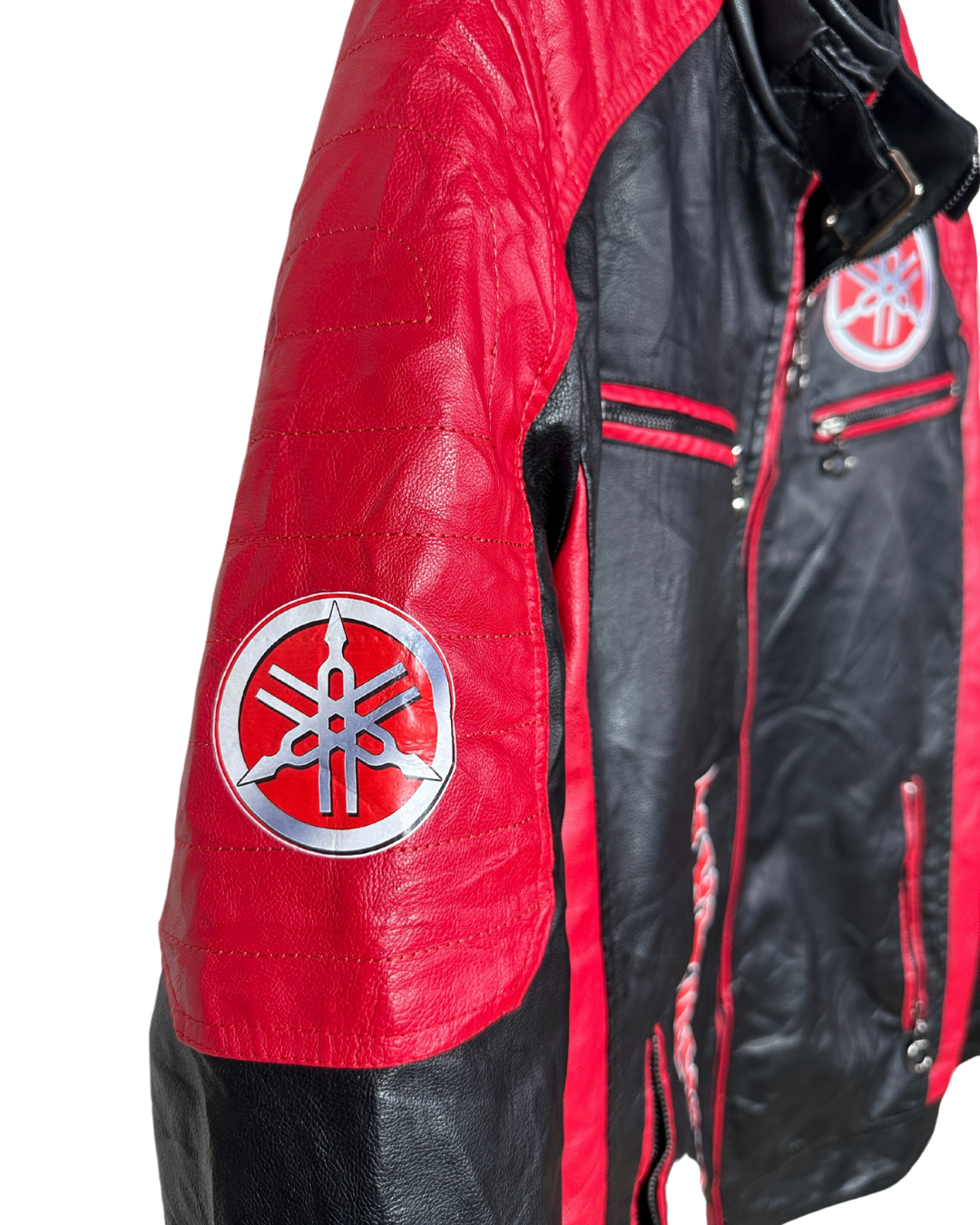 Vintage Yamaha Fleece-Lined Racing Biker Leather Jacket Large