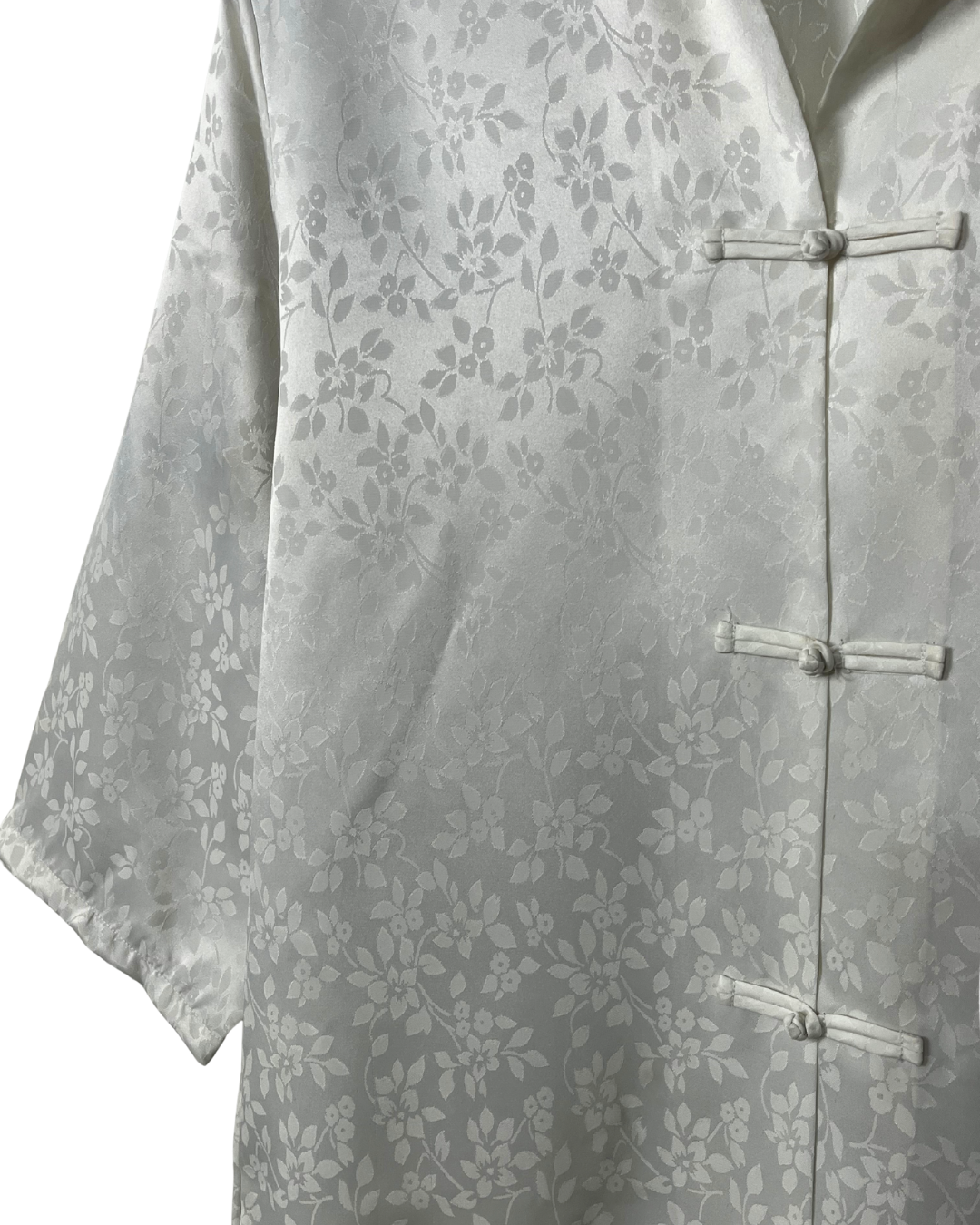 Vintage White Satin Chinese Button Shirt Large