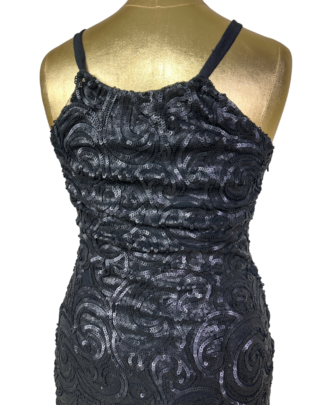 Black Sequin Swirl Bodycon Halter Neck Dress