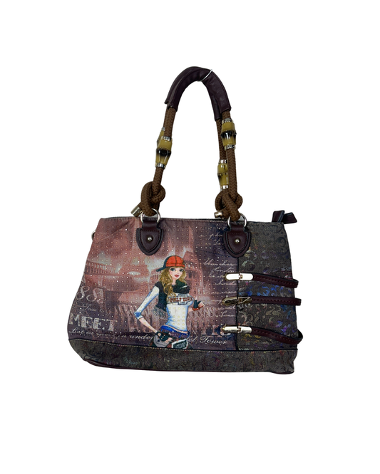 Vintage Y2K Illustrated Tote Bag with Rope Handles