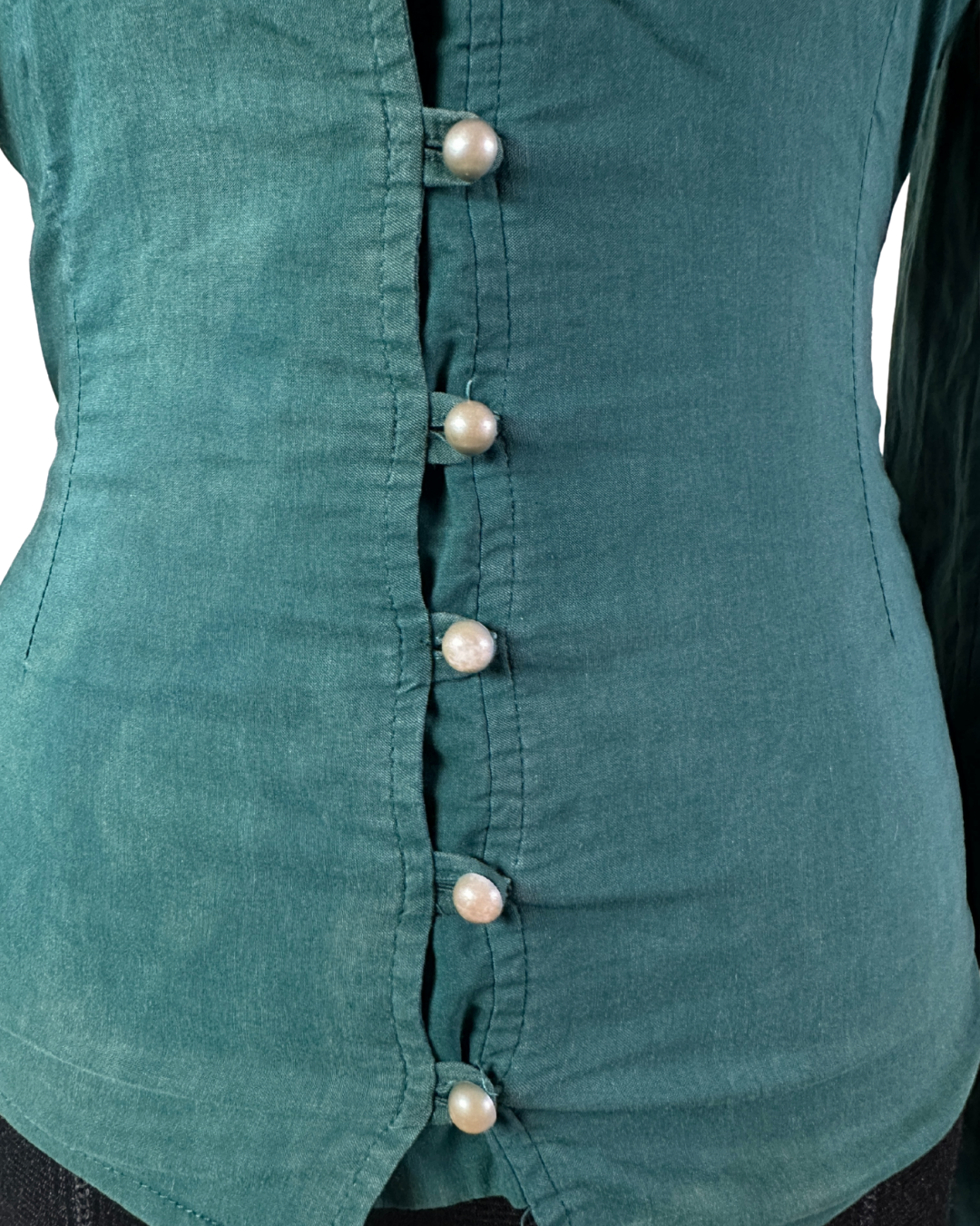 Fitted Stretch Shirt With Lace Yoke And Pearl Buttons