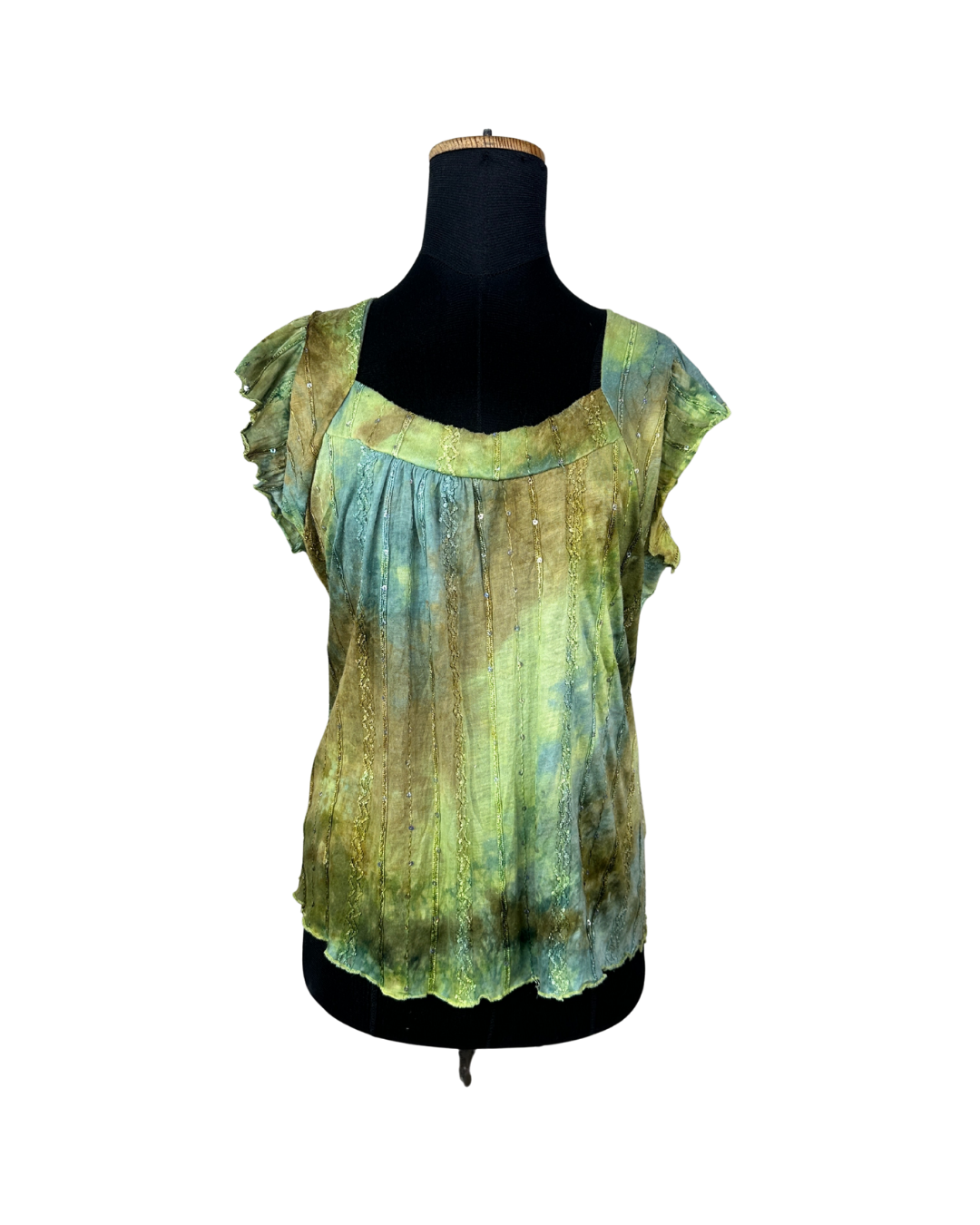 Vintage Green Crinkle Blouse with Sequin Detail Large