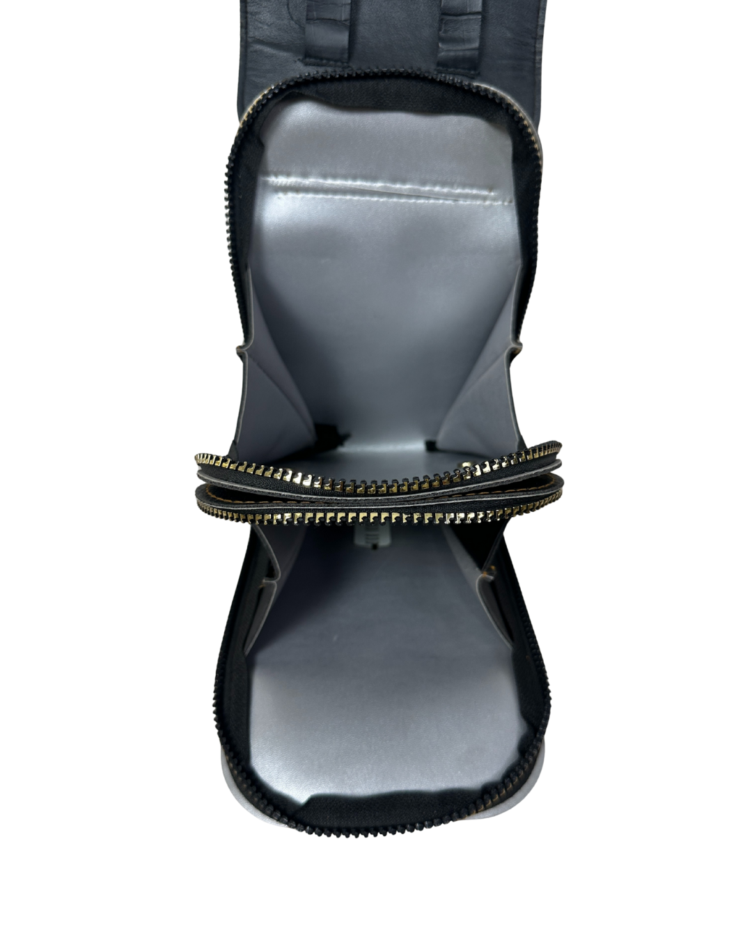 Black Faux Leather Chain Crossbody Bag with Double Zipper