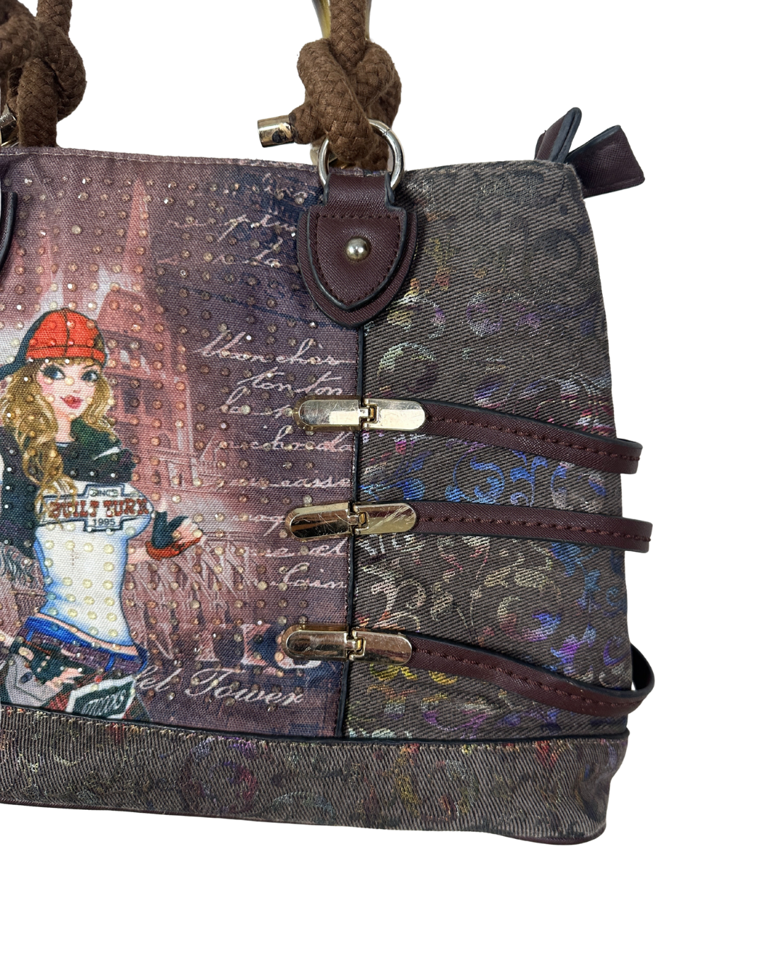 Vintage Y2K Illustrated Tote Bag with Rope Handles