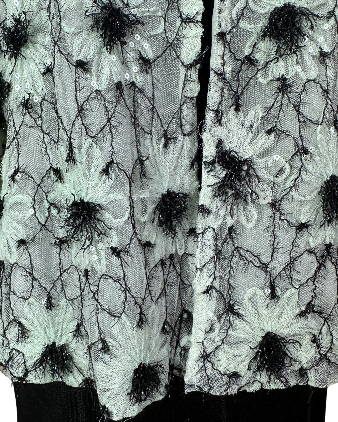 Mint Pastel Flower Appliqué Embroidered Open Front Top