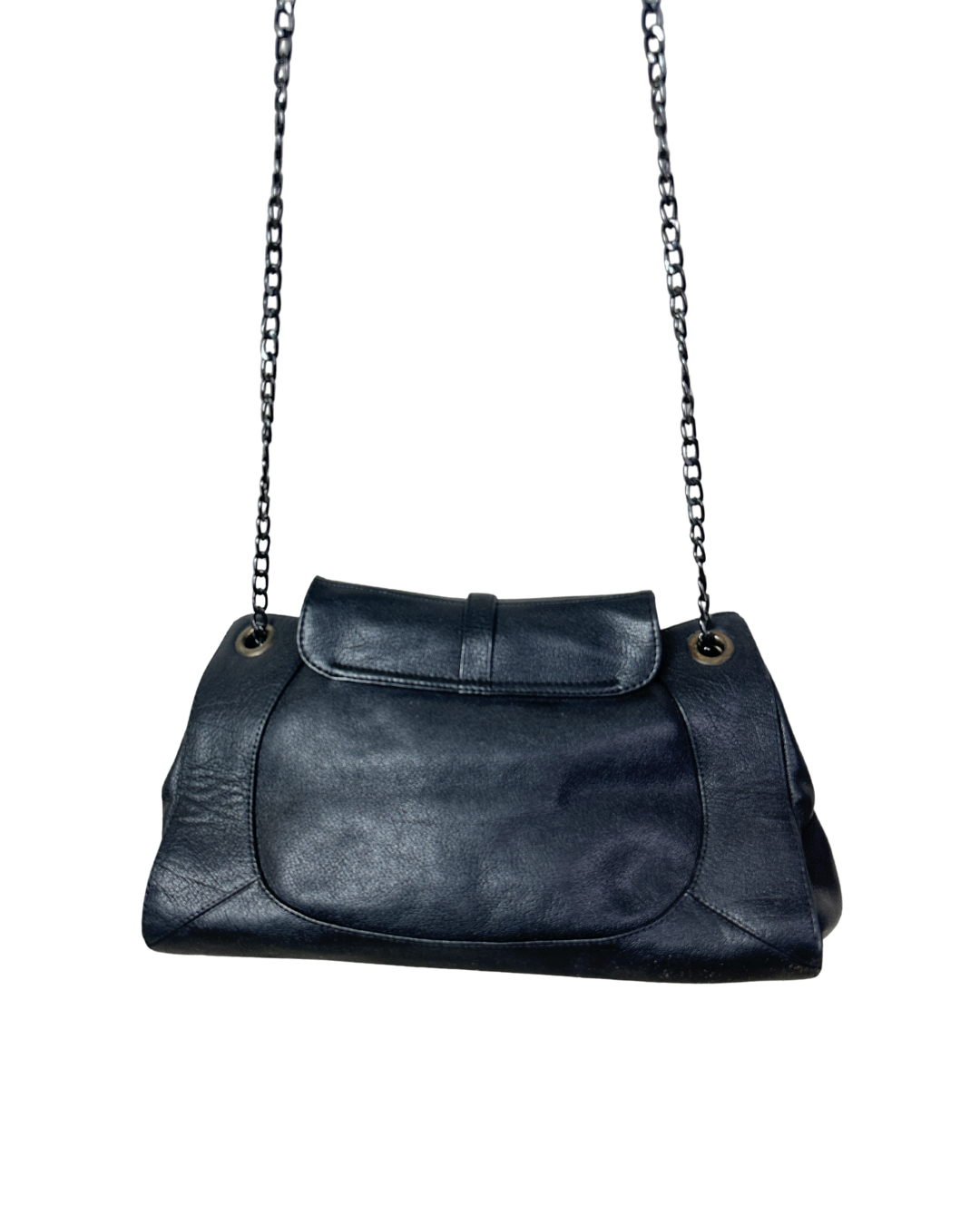 Vintage Y2K Genuine Leather Shoulder Bag with Adjustable Double Chain Strap