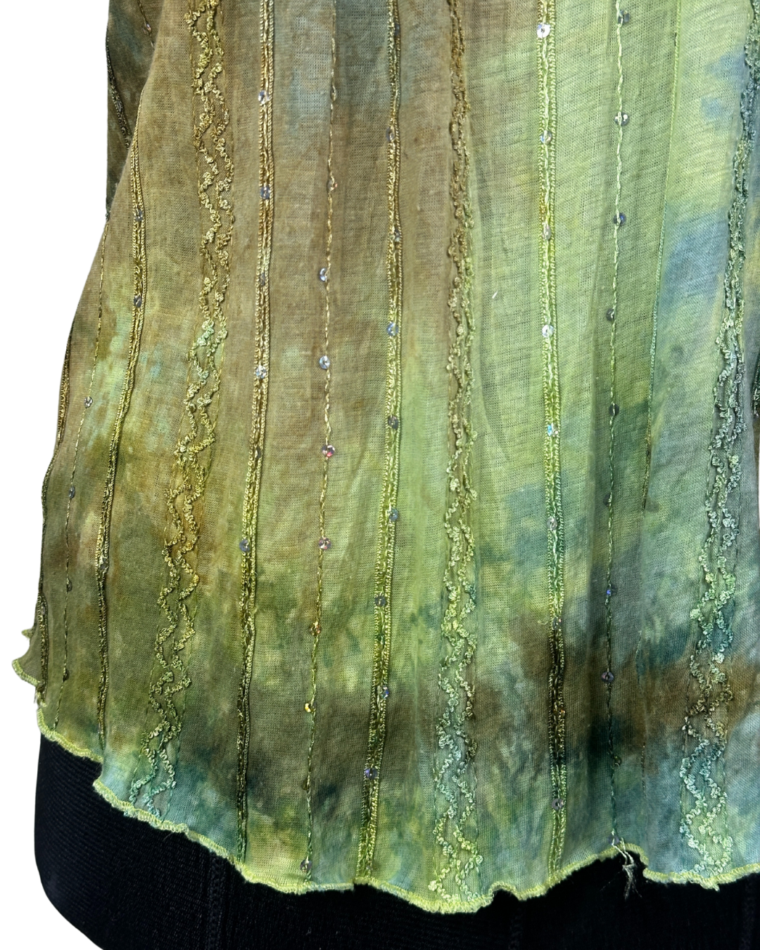 Vintage Green Crinkle Blouse with Sequin Detail Large