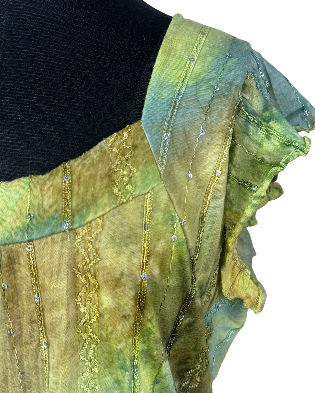 Vintage Green Crinkle Blouse with Sequin Detail Large