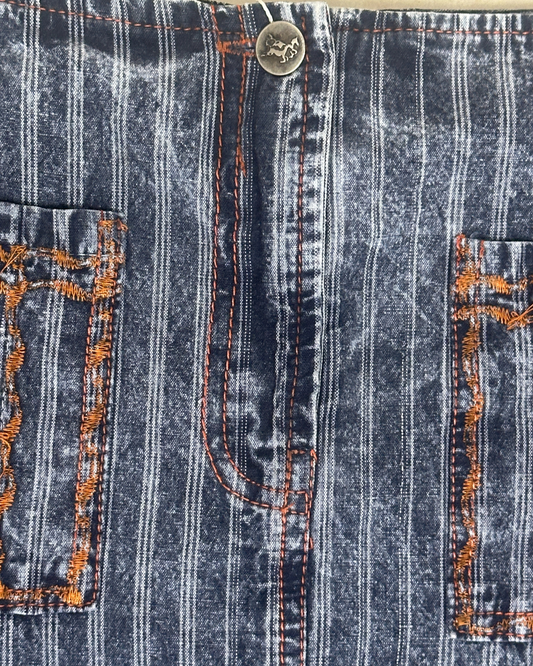Vintage Striped Denim Graphic Skirt w/ front pockets
