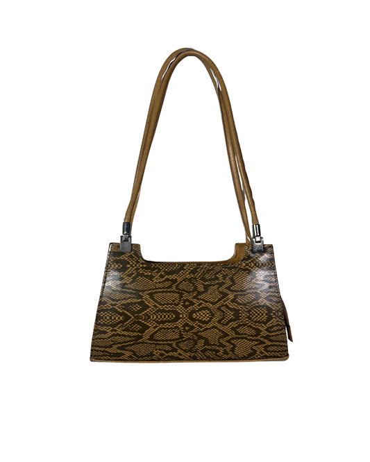 Vintage Snakeskin-Print Structured Baguette Bag
