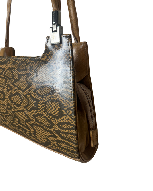 Vintage Snakeskin-Print Structured Baguette Bag