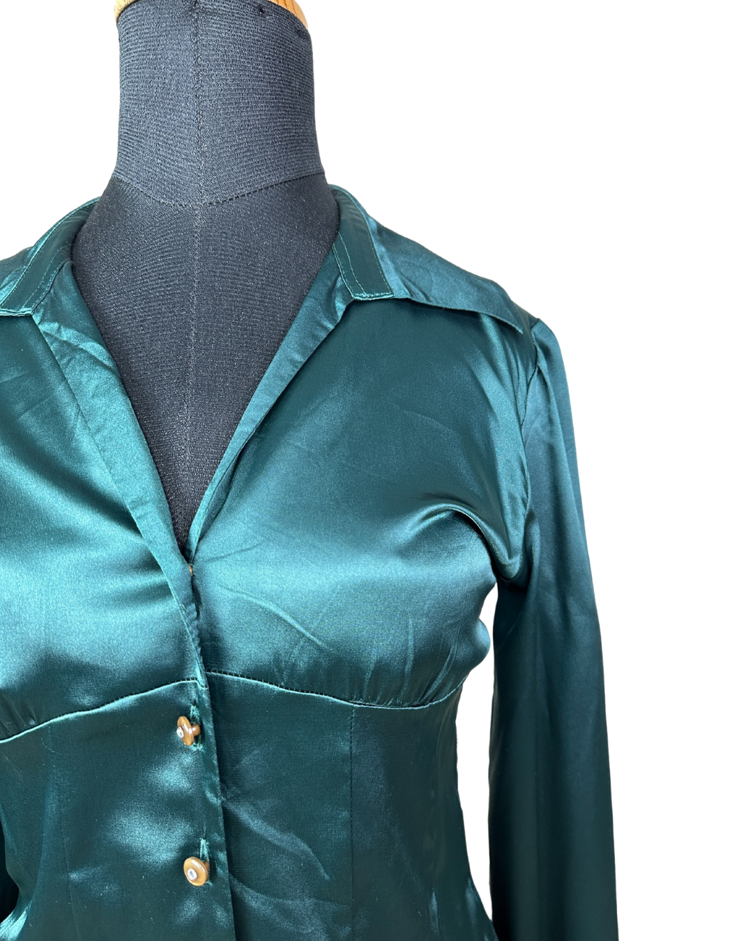 Teal Satin Fitted Women's Shirt Small