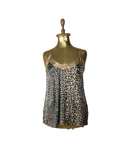 Leopard Print Satin Cami Top - Adjustable Straps