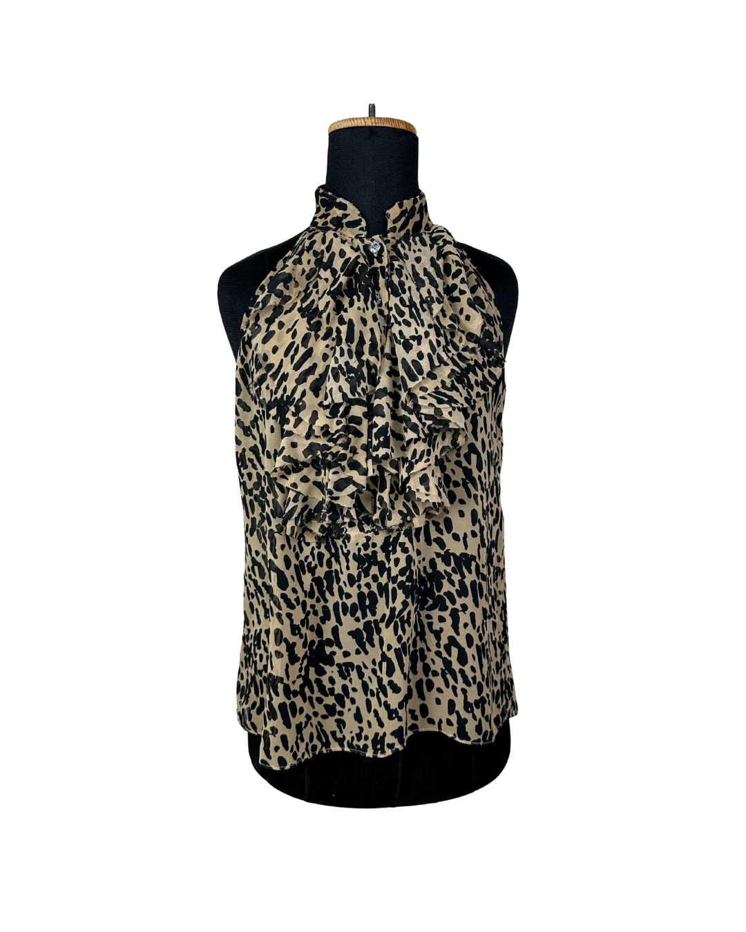 Sleeveless Leopard Print Ruffle Blouse