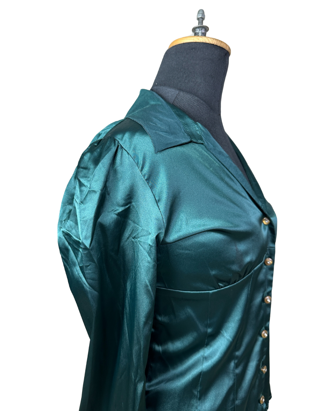 Teal Satin Fitted Women's Shirt Small