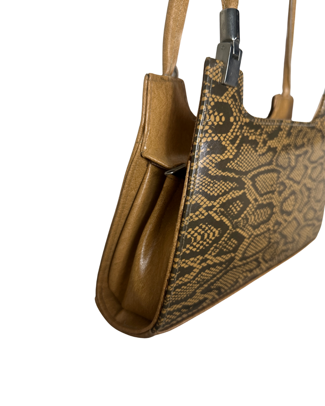Vintage Snakeskin-Print Structured Baguette Bag