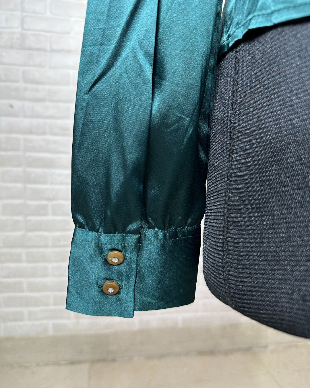 Teal Satin Fitted Women's Shirt Small