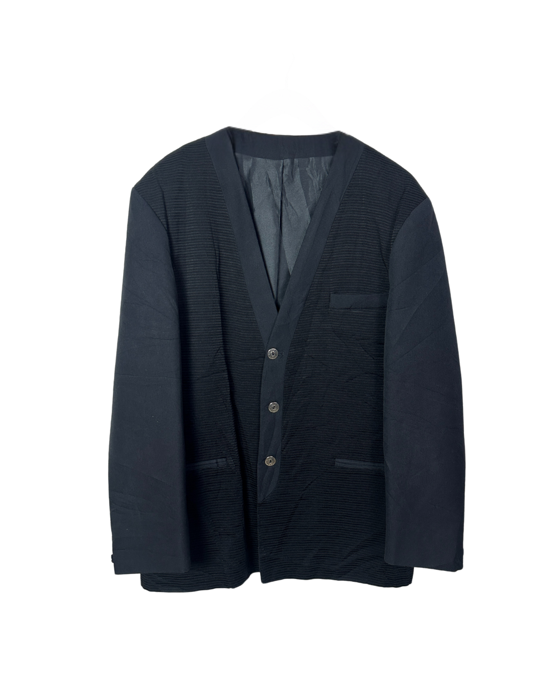 Vintage Babouche Black Ribbed Wool Blend Blazer 52