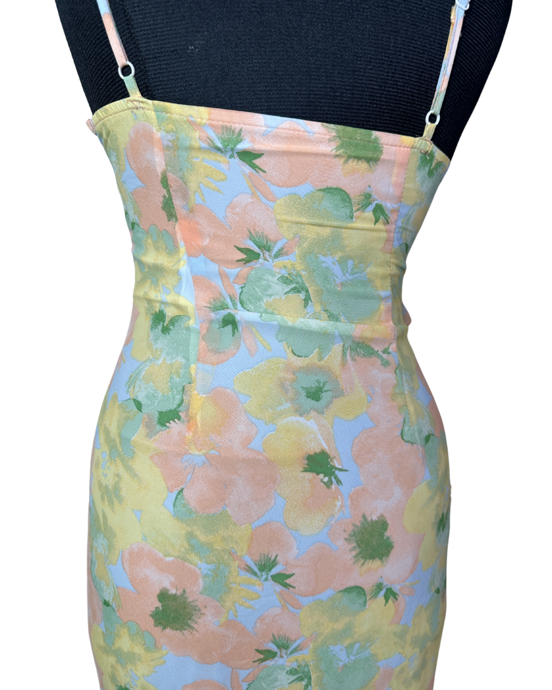 Floral Ruffle Asymmetrical Midi Dress – Pastel Slip Style