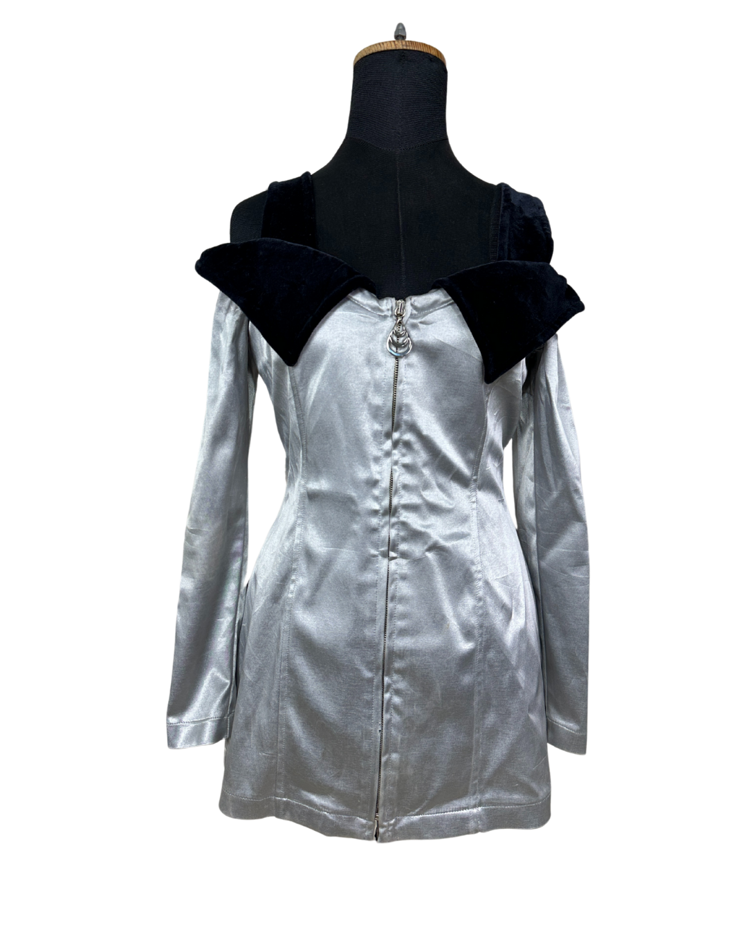 Vintage Prestige Satin Off Shoulder Velvet Collar Mini Dress Small